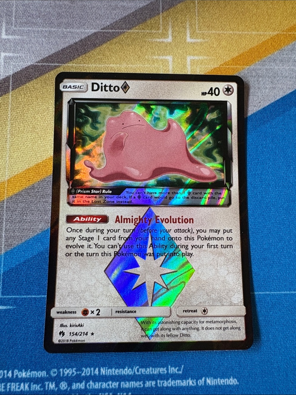 Ditto 154/214 Prism Star Rare Lost Thunder Pokemon Holo Near Mint